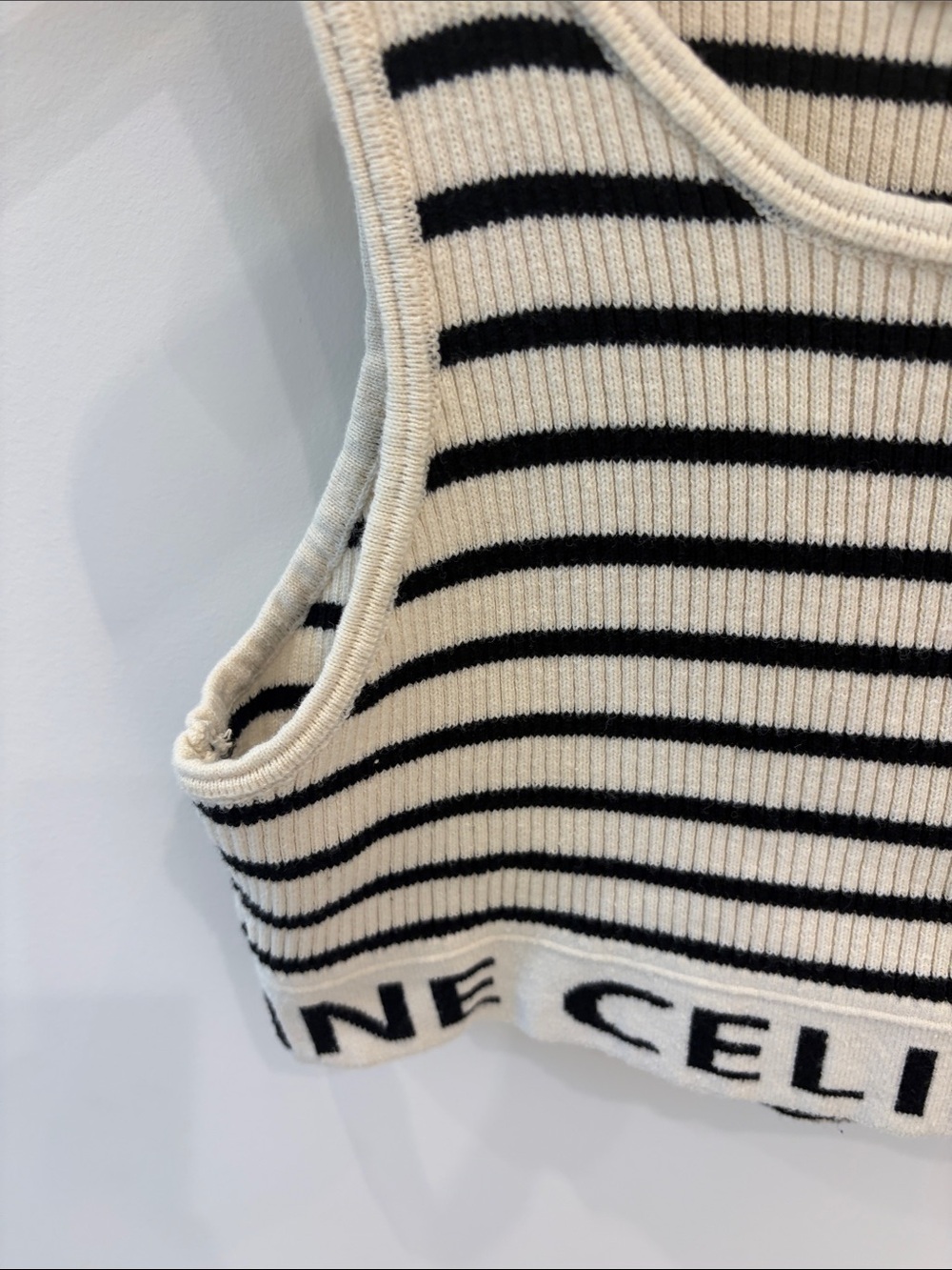 Celine Ribbed Striped Crop Tank in Ivory and Black - Picture 4 of 6